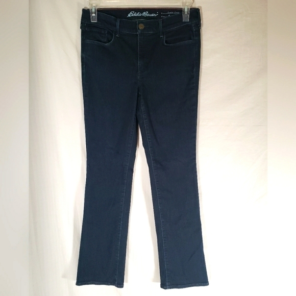 Eddie Bauer Dark Washed Slightly Curvy Baby Boot Blue Jeans Sz 10 - Picture 1 of 10